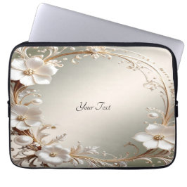 Verzierter weißer Blumenrahmen Laptop-Hülle Laptopschutzhülle