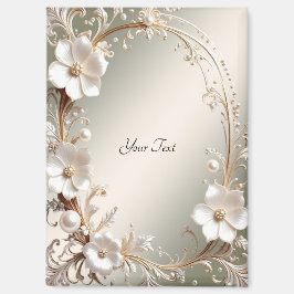 Verzierter Weißer Blumenrahmen Magnet