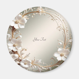 Verzierter Weißer Blumenrahmen Magnet