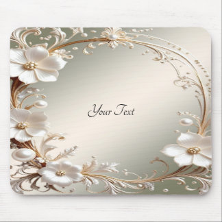Verzierter weißer Blumenrahmen-Mauspad Mousepad
