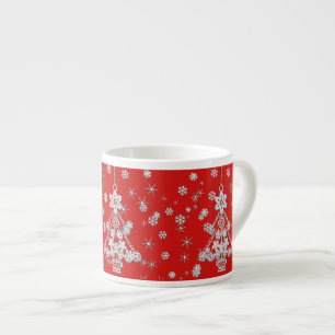 Verzierter weißer Weihnachtsbaum u. Schneeflocken Espressotasse