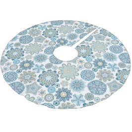 Verziertes Aqua Aquamarin Blue Blume Schneeflocken Polyester Weihnachtsbaumdecke