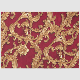 Verziertes Barock Golden Floral Damask Rotes Velve Seidenpapier