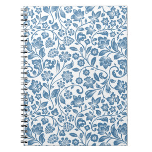 Verziertes blau-weißes Blumenrankenmuster Notizblock