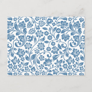 Verziertes blau-weißes Blumenrankenmuster Postkarte