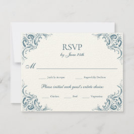 Verziertes blaues Barock Borders RSVP Karte
