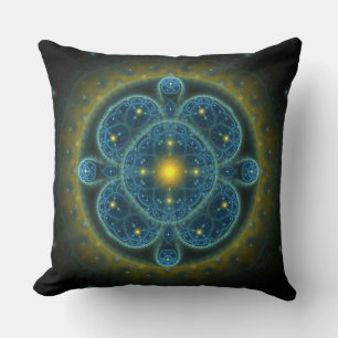 Verziertes Blaues Fraktal Mandala Kissen