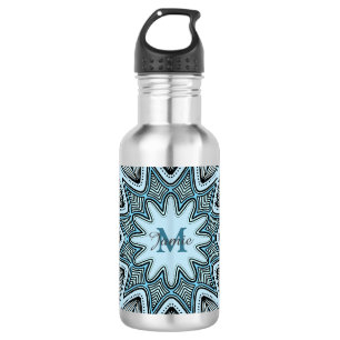 Verziertes blaues Monogramm-Mandala personalisiert Edelstahlflasche