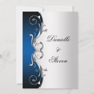 Verziertes blaues Silver Post Wedding Einladung