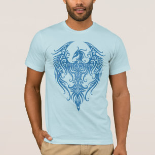 Verziertes blaues Stammes- Phoenix T-Shirt