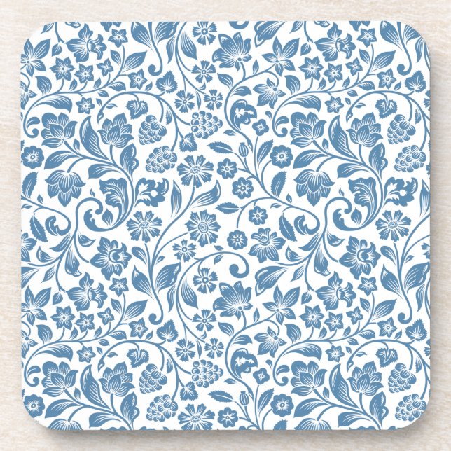 Verziertes blaues und weißes Blumenmuster Getränkeuntersetzer (Vorderseite)