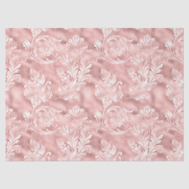 Verziertes Blumendesign auf der rosafarbenen Decou Seidenpapier (Vorderseite)