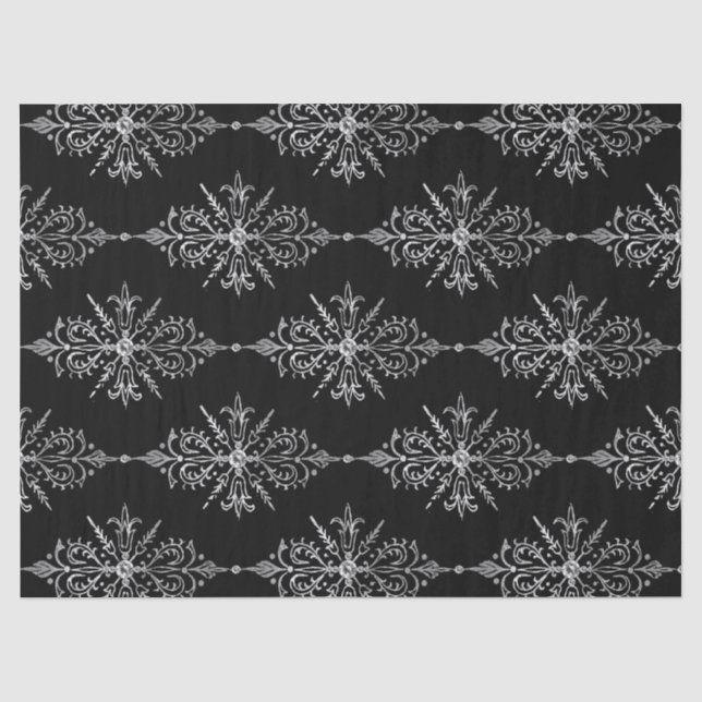 Verziertes Blumendesign im Schwarzen Dekor Seidenpapier (Vorderseite)