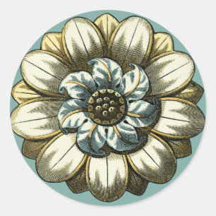 Verziertes Blumenmedaillon auf hellblauem Runder Aufkleber