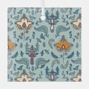 Verziertes Blumenmuster auf einem hellblauen Hinte Ornament Aus Glas