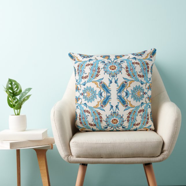 Verziertes Blumenmuster - Blau & Gold Elegantes Ge Kissen (Stuhl )