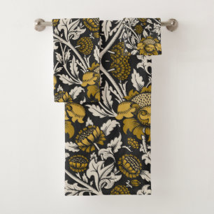 Verziertes Blumenmuster mit großen goldenen Blumen Badhandtuch Set