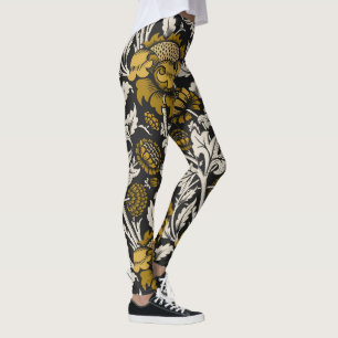 Verziertes Blumenmuster mit großen goldenen Blumen Leggings