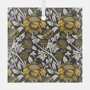 Verziertes Blumenmuster mit großen goldenen Blumen Ornament Aus Glas