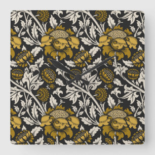 Verziertes Blumenmuster mit großen goldenen Blumen Quadratische Wanduhr