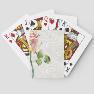 Verziertes Blumenmuster mit rosa Aquarellfarben-Ro Spielkarten