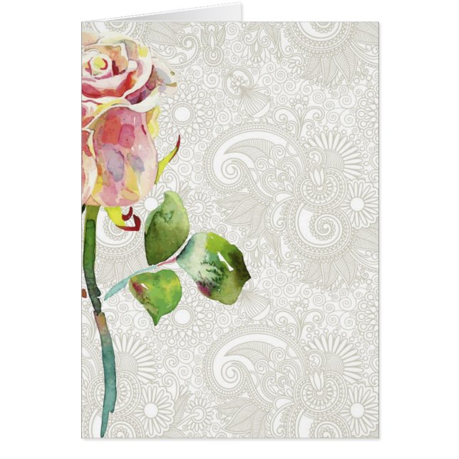 Verziertes Blumenmuster mit rosa Watercolor-Rose (Vorne)