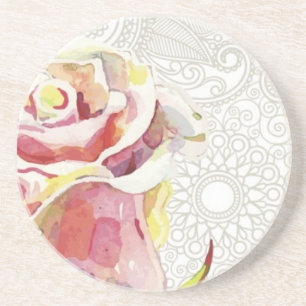 Verziertes Blumenmuster mit rosa Watercolor-Rose Untersetzer