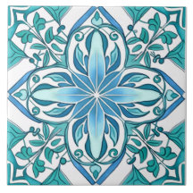 Verziertes botanisches blaues Mittelmeer Azulejo