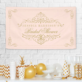 Verziertes Brautparty mit weißem Rosa und goldfarb Banner