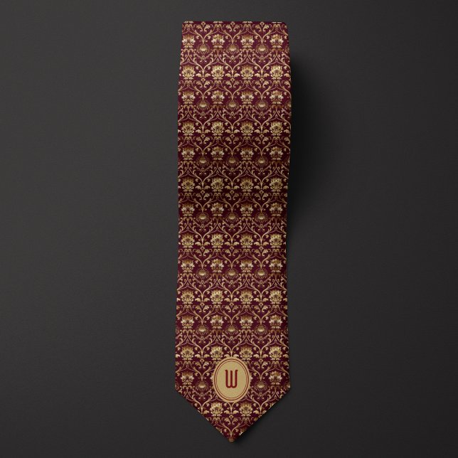 Verziertes Burgundy und Gold Monogram Krawatte (Von Creator hochgeladen)