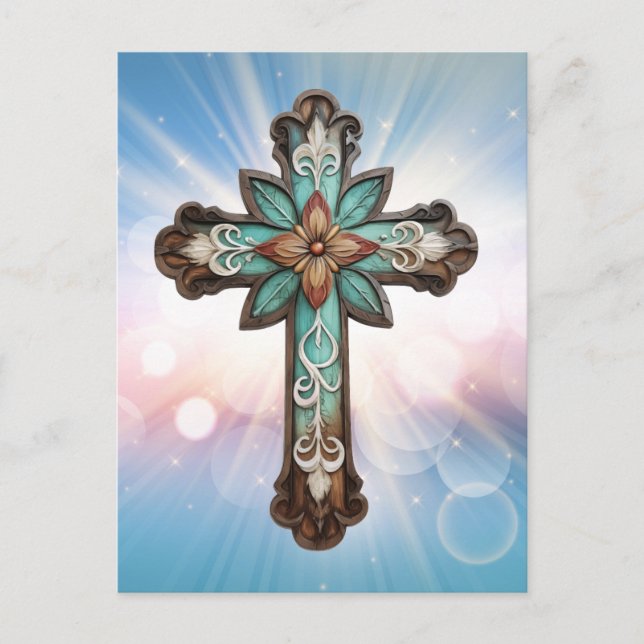 Verziertes Christliches Kreuz Feiertagspostkarte (Vorderseite)