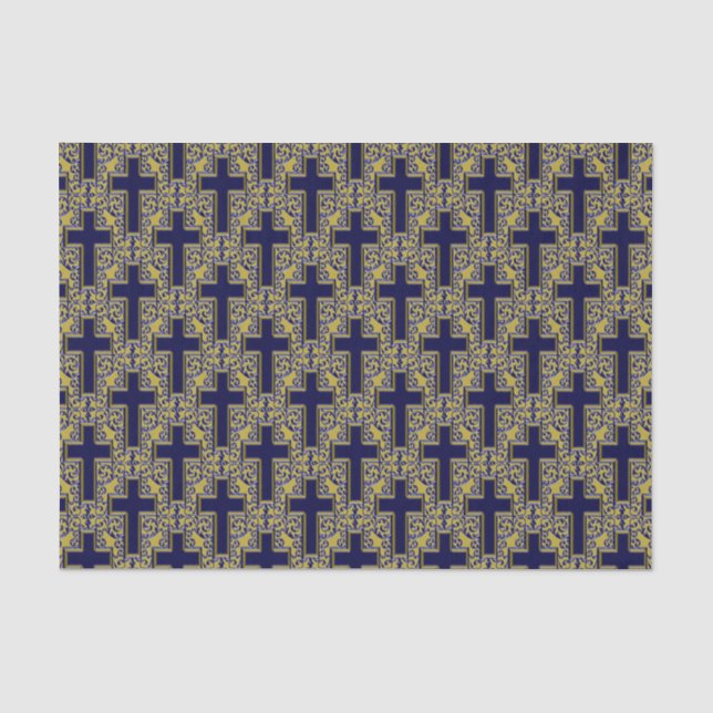 Verziertes Cross 24 Blue-Gold-GEWEBE-WRAPPING-PAPI Seidenpapier (Vorderseite)