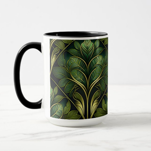 VERZIERTES DUNKEL GREEN & GOLD ART DECO-MUSTER TASSE (Links)
