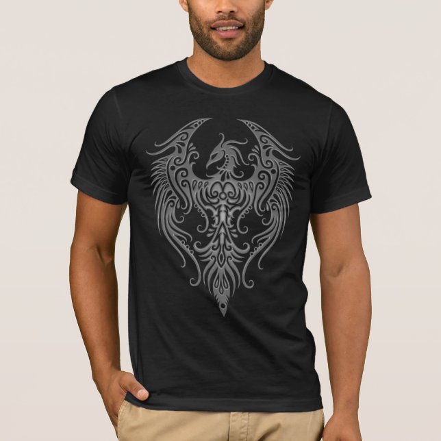 Verziertes dunkles Stammes- Phoenix T-Shirt (Vorderseite)