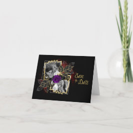 Verziertes elegantes Foto Save the Date Lila Rose Karte