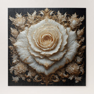Verziertes Elfenbeinblumendesign mit weißer Rose