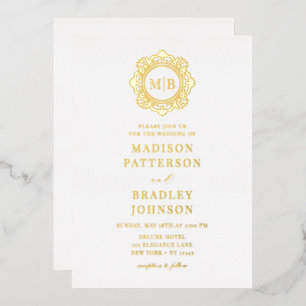 Verziertes Floral Monogram Wedding Elegant Folieneinladung