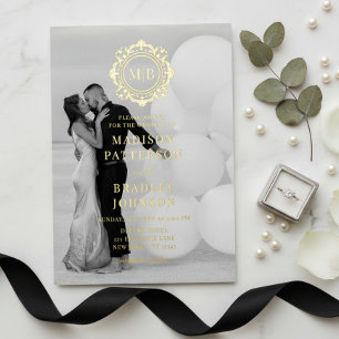 Verziertes Floral Monogram Wedding Foto Elegant Folieneinladung