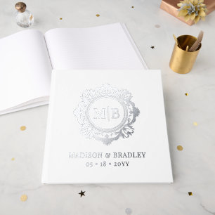 Verziertes florales Monogramm Hochzeit Elegantes S Gästebuch