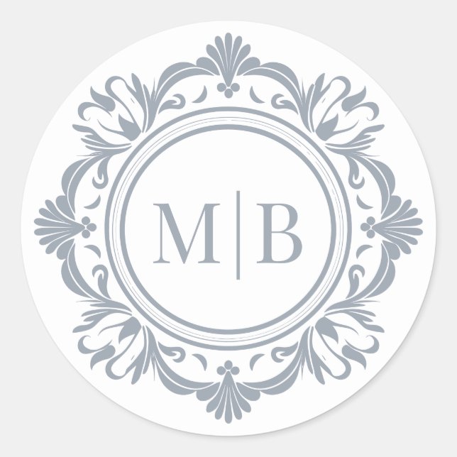 Verziertes florales Monogramm Hochzeit Elegantes S Runder Aufkleber (Vorderseite)