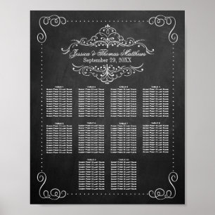 Verziertes Flourish-Kreidetafel-Hochzeits-Sitzplan Poster