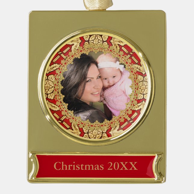 Verziertes Foto für Rot und Gold Banner-Ornament Gold (Vorderseite)