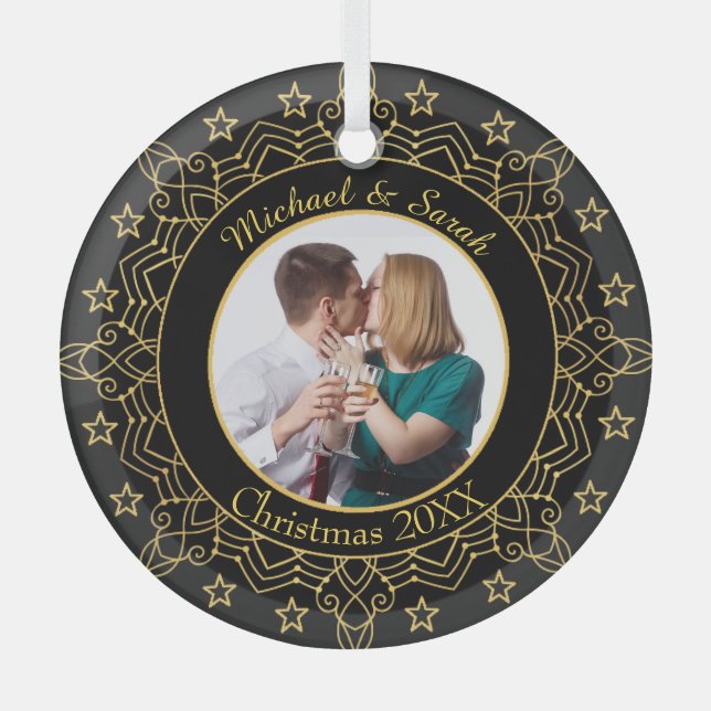 Verziertes Foto für Schwarz und Goldrahmen Ornament Aus Glas (Vorderseite)