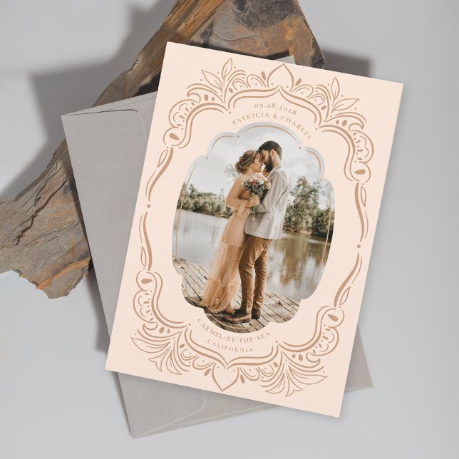 Verziertes Foto-Rahmenpeach Save The Date (Von Creator hochgeladen)