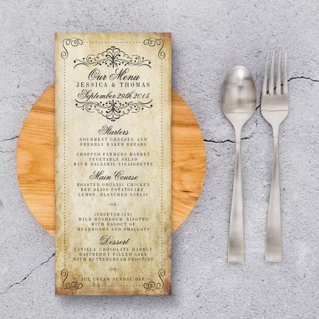 Verziertes Geblüht Vintage Wedding Menu Werbekarte (Von Creator hochgeladen)
