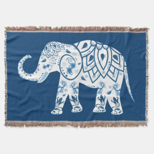 Verziertes gemustertes blaues Elefant Decke