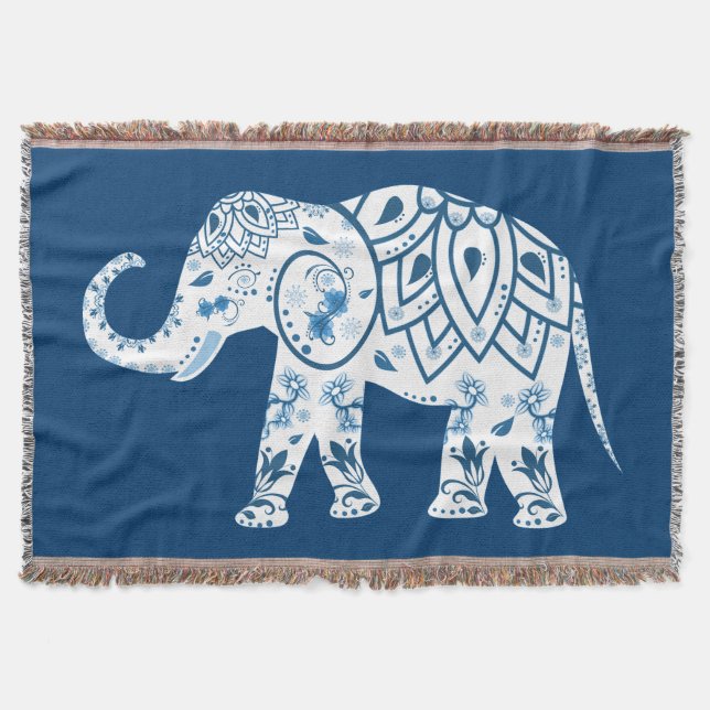 Verziertes gemustertes blaues Elefant Decke (Vorderseite)