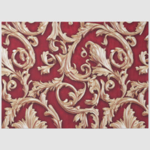 Verziertes Gold Barock Floral Damask Rotes Velvet Seidenpapier