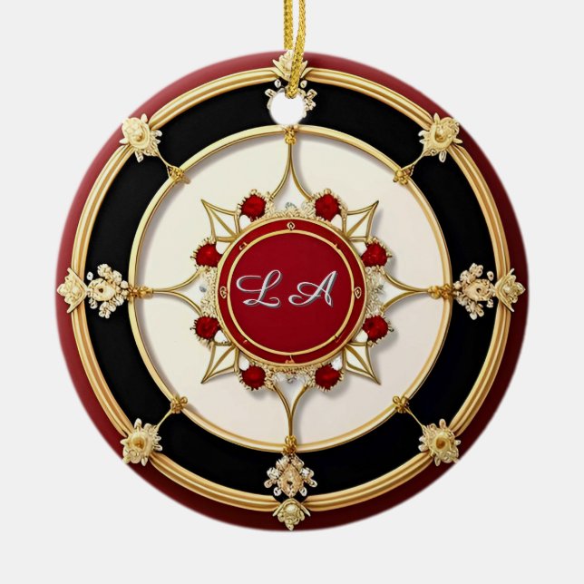 Verziertes Gold-Blumendesign Keramik Ornament (Vorne)