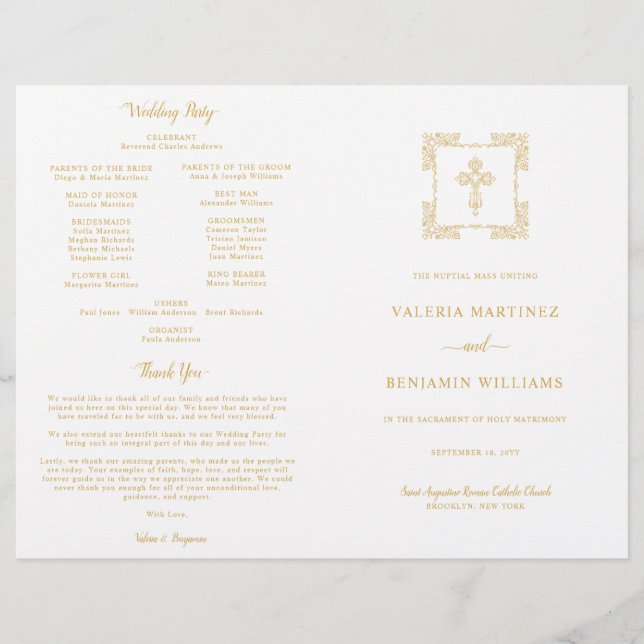 Verziertes Gold Cross Katholic Wedding Mass Progra (Vorderseite)